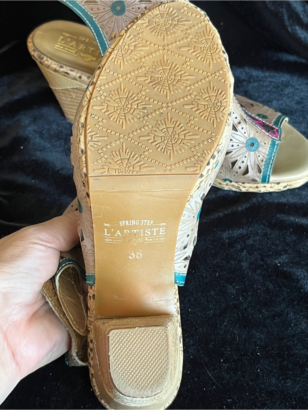 L' ARTISTE Spring Step Marjan Sandals Women's Size 38 US 7.5-8 Tan Aqua Purple - Picture 8 of 13